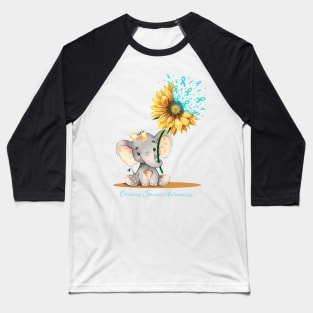 Ovarian Cancer Awareness Cute Elephant Sunflower Teal Baseball T-Shirt